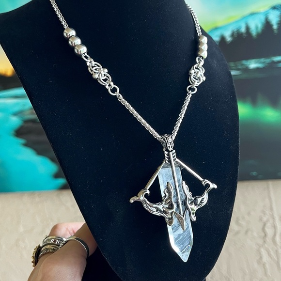 Silverskylight Jewelry - Handmade stainless steel maille link chain & crystal quartz bow & arrow charm